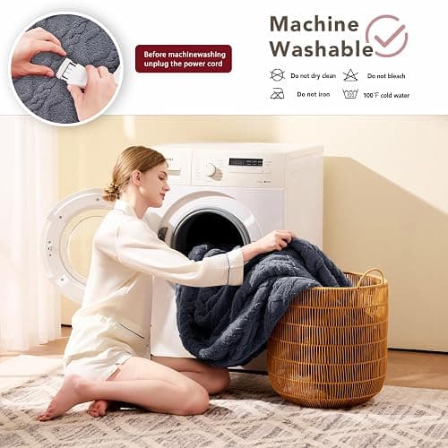 JKMAX Heated Electric Blanket Full Size-72"x84" Heating Blanket with 10 Heating Levels & 5 Time Settings Over-Heat Protection，Winter Warmer for Adults with ETL Certification（Grey） thumbnail 8