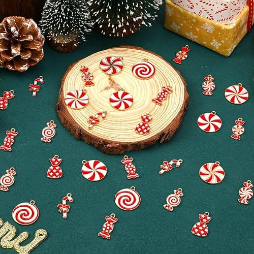 DTOFOOT Christmas Charms, 60Pcs Christmas Candy Charms for Jewelry Making, Holiday Red White Candy Cane Charm Pendants for Bracelet Necklace Earrings Making DIY Crafts thumbnail 2