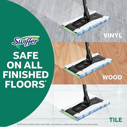 Swiffer Sweep & Mop Deluxe 2-in-1 Multi-Surface Kit for Floor Cleaning, Includes 1 Sweeper Device, 5 Dry Sweeping + 6 Wet Mopping Heavy Duty Cloths, Black thumbnail 4