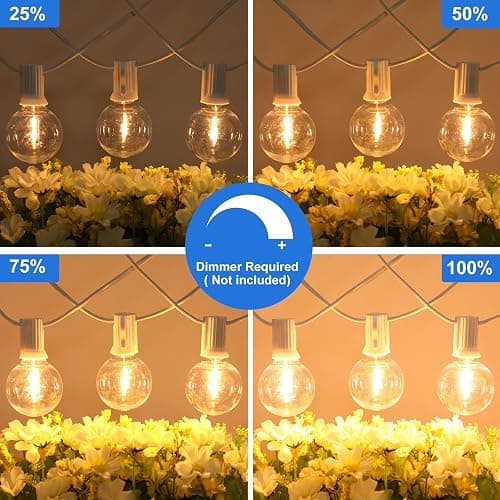 Bosceos Outdoor G40 LED Globe String Lights 25FT Dimmable Shatterproof Waterproof Patio Lights with 12+2 Bulbs Connectable Commercial Hanging Light for Patio Balcony Backyard Party (White Wire) thumbnail 7