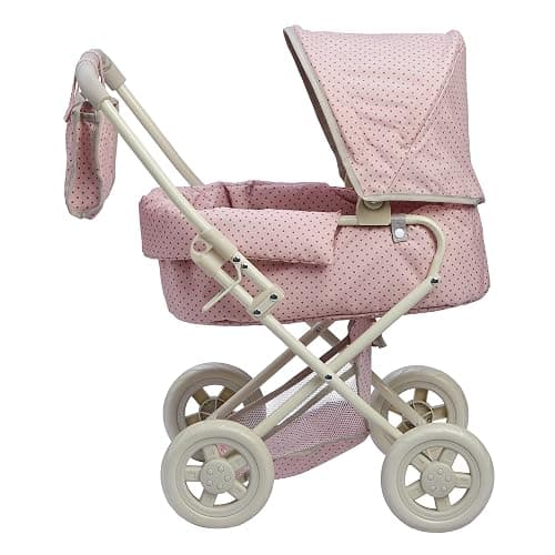 Olivia's Little World Buggy-Style Baby Doll Stroller with Retractable Canopy, Storage Underneath, Detachable Bassinet, Travel Nursery Bag, Comfortable to Push, Pink and Gray thumbnail 8
