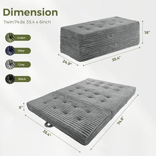 MAXYOYO Folding Sofa Couch Bed, 6 Inch Tri-Fold Floor Sofa Bed, Folding Mattress with Handles, Soft Faux Fur Folding Bed with Supportive Foam Filling, Portable Couch for Living Room, Twin, Grey thumbnail 2