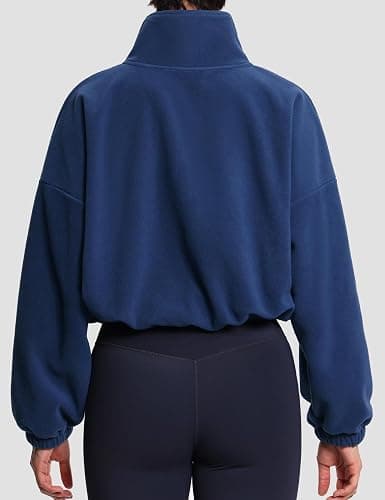 THE GYM PEOPLE Women’s Half Zip Crop Pullover Sweatshirt Fleece Loose Fit Workout Tops with Pockets Drawstring Hem thumbnail 2