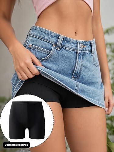 EMMIOL Jean Skirts for Women Mid Rise Summer Denim Skirt with Undershorts | Trendy Y2k Clothes Cotton-blend Denim Mini Skirt with Built-in Undershorts, Parties, Festivals, Dates, Vacations thumbnail 5