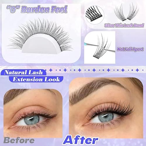 Natural Lash Clusters Wispy Lash Extensions Short 10-14mm DIY Cluster Eyelash Extension C Curl 280pcs Soft Thin Band Individual Lashes by ALICE thumbnail 5