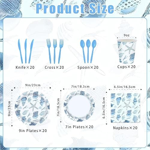140 Pcs Ocean Seashell Beach Party Decorations Beach Theme Party Supplies Seashell Disposable Plates Paper Plates Napkins Forks for Kids Summer Birthday Baby Shower Serves 20 thumbnail 3