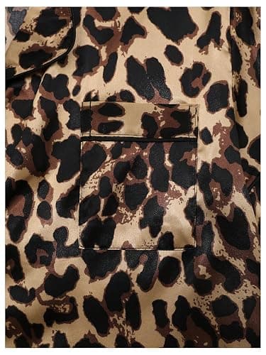 SHENHE Women's 2 Piece Satin Pajama Set Leopard Short Sleeve Button Down Pj Shorts Set thumbnail 3