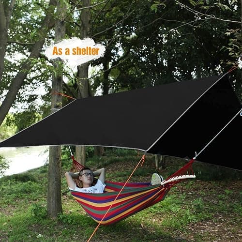 REDCAMP Hammock Rain Fly Waterproof and Lightweight, 10×10ft Tent Tarp for Camping Backpacking Hiking, Black thumbnail 2