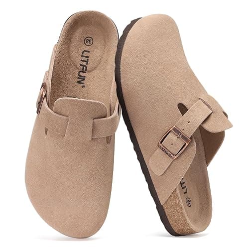 Litfun Women's Genuine Suede Clogs Soft Footbed Leather Potato Shoes Comfort Slip On Clogs with Arch Support - Image 1