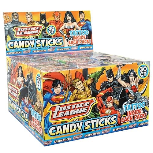Justice League Superhero Candy Sticks & Tattoo Inside Each Pack, 30 Pack - Image 1