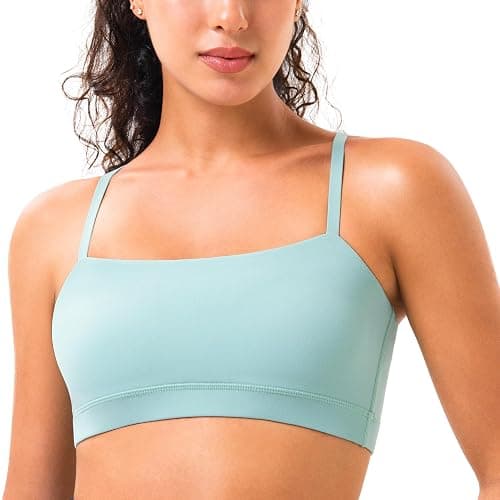 YUNOGA Womens Adjustable Spaghetti Thin Strap Sports Bra Square Neck Padded Wireless Workout Yoga Bra - Image 1