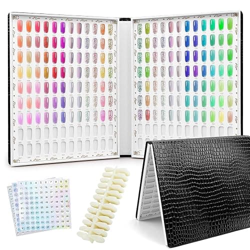 216 Colors Nail Display Chart, UV Gel Polish Card Book with 240PCS False Nail Tips, Nail Art Salon Nail Design Display Booklet, Nail Swatch Book Nail Practice Card Board for Nail Salons - Image 1