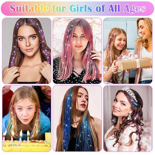 6000 Strands Hair Tinsel Kit in 20 Colors, Glitter Tinsel Hair Extensions Kit Heat-resistant, Fairy Hair Tinsel Tool for Shiny Hair Extension, Women Girls Hair Accessories at Party thumbnail 4