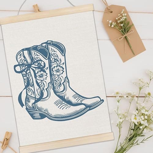 Welshower Western Cowgirl Poster Hanger Frame, Vintage Blue Coquette Bow Cowgirl Boots Western Wall Art Prints Decor for Home Girls Room Bedroom Dorm Apartment Framed, 12x16 Inch thumbnail 2