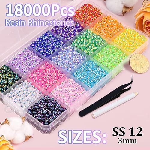 18000Pcs Resin Jelly Rhinestones for Bedazzling, Multicolor 3mm Flatback Rainbow Gems, Bedazzler Kit with 3Pcs 10ml B7000 Jewelry Glue for Crafts Crafting Book Shoes Nail Art thumbnail 2