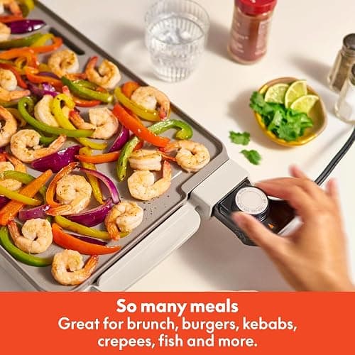 bella 10" x 20" Electric Griddle with EverGood™ Ceramic Nonstick Coating, Removable Temperature Probe, Dishwasher-Safe Drip Tray & Cool Touch Handles, Cook up to 10 Eggs, 1500 Watt, Oatmilk thumbnail 7