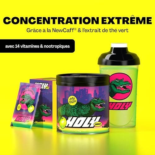 HOLY Energy Gaming Booster 'Apple Alligator' avec goût de pomme acidulé en poudre| 50 portions avec NewCaff & extrait de thé vert | Focus Drink | Vegan avec arômes de fruits 100% naturels thumbnail 2