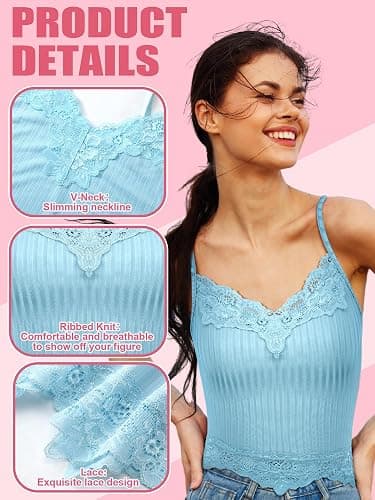 6 Pack Fairy Grunge Y2K Tops, Lace Patchwork Crop Tops Ribbed Knitted Cropped Cami Tank Top Y2K Clothing for Women Girls thumbnail 3