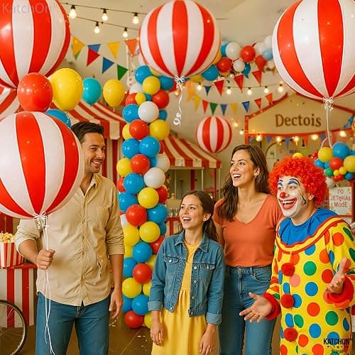 KatchOn, Huge Red and White Carnival Balloons - 22 Inches, Pack of 6 | Red and White Striped Balloon for Carnival Decoration | Circus Balloons For Birthday, Retro, 70s, Circus Theme Party Decorations thumbnail 2