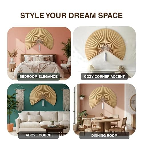 SUCHUBU Large Bamboo Wall Hanging, 47" Wall Hanging Fan For Decoration, Headboard Fan Decor, Woven Bamboo Art, Boho & Asian Inspired Home Decoration (Beige, Large) thumbnail 3
