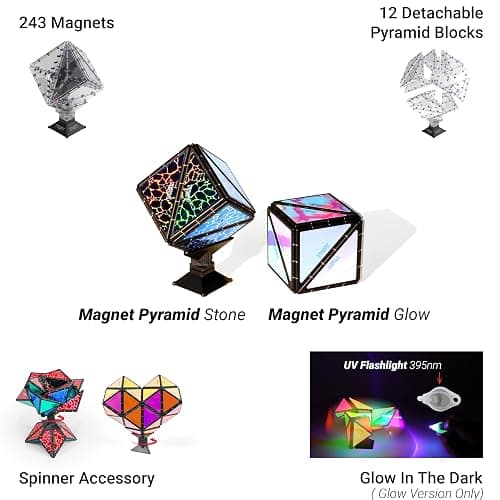 TOSY Magnet Pyramid Stone - 1 Cube Transforms into 1 Billion Shapes, 14 pcs (12 Puzzle pcs and 2 Spinners), 243 Rare Earth Magnets, Christmas Stocking Stuffers Gift for Kids, Creative Puzzle STEM Toy thumbnail 5