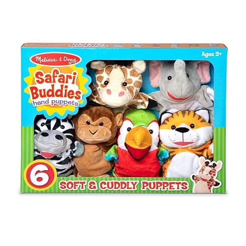 Melissa & Doug Safari Buddies Hand Puppets, Set of 6 (Elephant, Tiger, Parrot, Giraffe, Monkey, Zebra) Soft, Plush Animal Hand Puppets For Toddlers And Kids Ages 2+ thumbnail 3