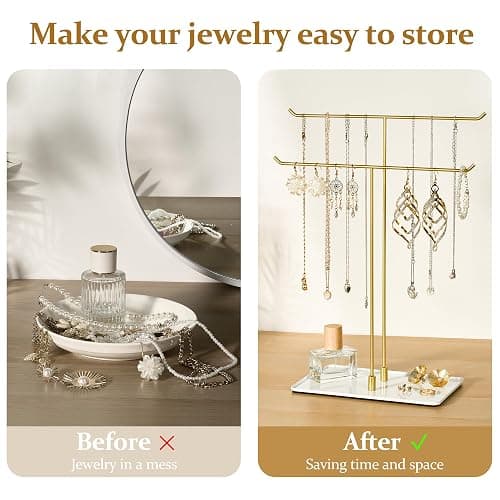 bussdis Necklace Stand Aesthetic Necklace Holder: Metal Necklace Organizer for Home Decor, Gold thumbnail 3