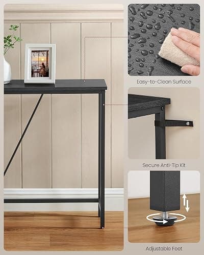 VASAGLE Console Sofa Table, Narrow Entryway Table, for Living Room, Bedroom, Easy Assembly, Charcoal Gray and Ink Black ULNT020B04 thumbnail 5