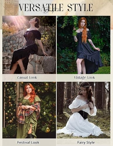 Scarlet Darkness Renaissance Dress Women Cottagecore Corset Dress Ruffle Maxi Dress with Pockets thumbnail 5