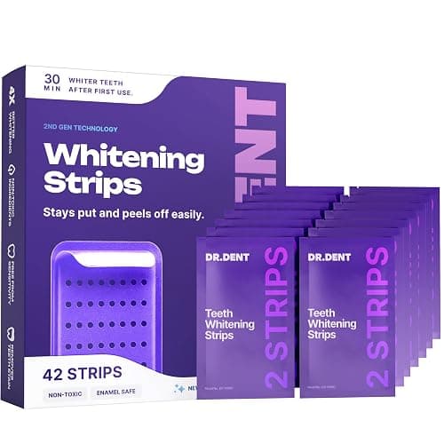 DRDENT Purple Teeth Whitening Strips 21 Treatments - Safe for Enamel - Non Sensitive Teeth Whitening - Whitening Without Any Harm - Pack of 42 - Image 1