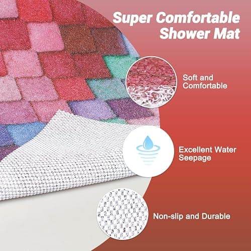 Shower Mat Bathtub Mat Non-Slip - 32x32 Inch, Soft Comfort Bath Mat with Drainage Holes, PVC Loofah Massage Bathmat for Shower, Tub, Bathroom, Wet Areas, Quick Drying thumbnail 7