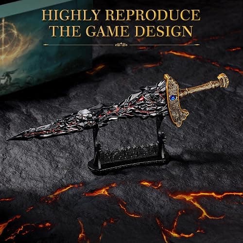 RACEROCKET Eldens Rings Maliketh's Black Blade Sword Model – 11.8-Inch Metal Craft Sword, Peripheral Prop with Display Stand, Action Figure Collectible Toy, Desk Decor, Gift thumbnail 5