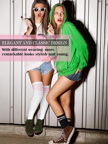 SATINIOR 3 Pairs Knee High Socks Thigh High Triple Stripe over the Knee Socks Long Opaque Thigh Stockings thumbnail 6