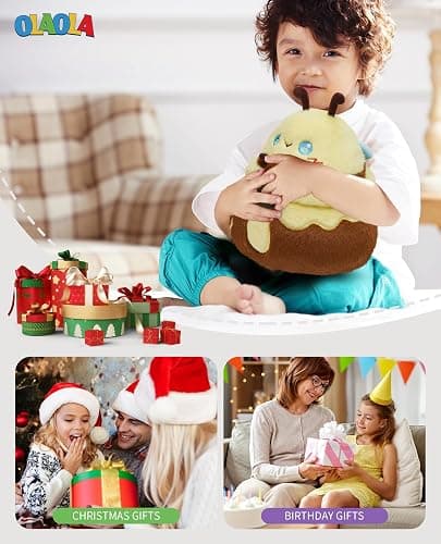 OLAOLA Cute Bee Plush Pillow, Soft Honeybee Stuffed Animals, 11.8 Inch Plushie Toy with 2 Small Bees for Kids Adults thumbnail 7