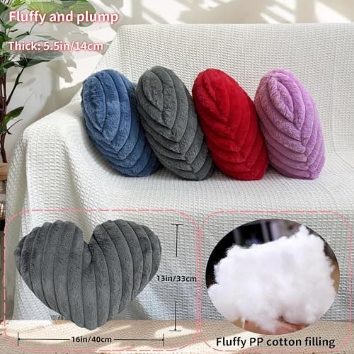 16 Inch Heart Pillow Cute Lavender Decorative Throw Pillows for Bed Couch | Heart Shaped, Fluffy Faux Plush Cushions, for Sofa Chair Bedroom Room Home Decor Aesthetic, Valentines Gift for Women Girls thumbnail 6