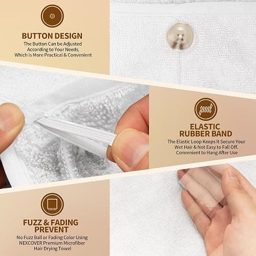 NEXCOVER Hair Towel Microfiber, 2 Pack White 9.8 inch X 25.5 inch Hair Wrap,Ultra Absorbent Hair Turbans,Fast Drying Head Towels for Women Wet Hair,Long,Curly,Thick,Frizzy Hair thumbnail 3