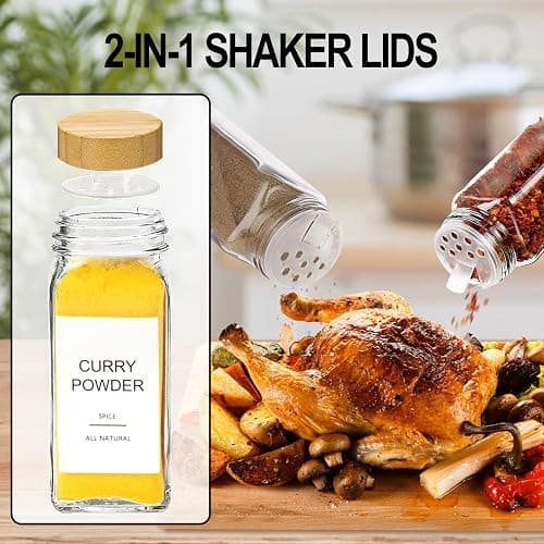 Glass Spice Jars with 398 Labels, 24 pcs 4oz Spice Containers with Bamboo Lids, Square Spice Bottles With Shaker Lids,Spice Organization for Cabinet,Drawer,Rack,Seasoning Organizer thumbnail 5