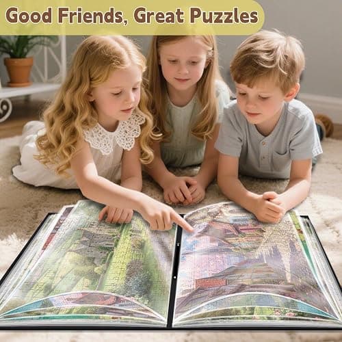 Puzzle Storage Folder for 1500pcs with Labeling Tabs & Name Card Pocket, Portable Puzzle Keeper,Jigsaws with Handle,32.6 * 25.2in(Inner Page), Black thumbnail 7