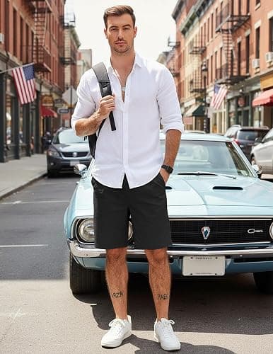 COOFANDY Men's Casual Shorts Cotton Elastic Waist Drawstring Shorts Lightweight Summer Beach Shorts thumbnail 3