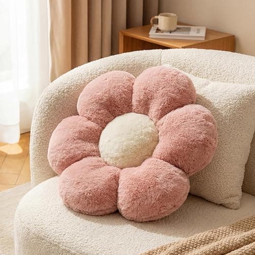HonorHut Pink Plush Flower Throw Pillow Soft Thick Floor Sit Pads Aesthetic Cushion for Sofa Couch Chair Floor - Image 1