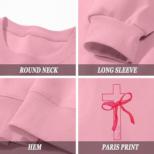 Lubpow Girls Christian Sweatshirt Kids Cute Pink Bow Sweatshirts Teens Aesthetic Cross Graphic Long Sleeve Shirt Pullover Top thumbnail 7