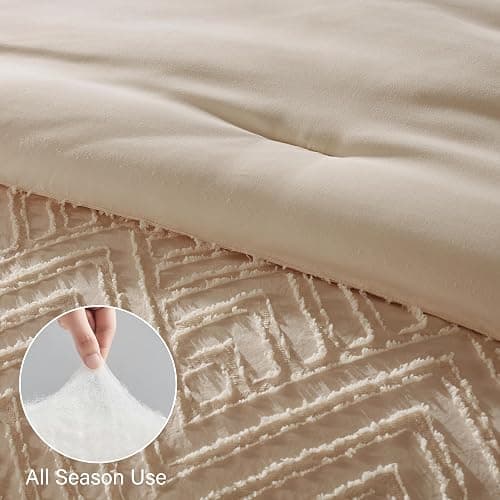 Zzlpp Queen Comforter Set 7 Pieces, Beige Bed in a Bag Queen Size, Tufted Boho Bedding Set with 1 Comforter, 2 Pillow Shams, 2 Pillowcases, 1 Flat Sheet, 1 Fitted Sheet thumbnail 5