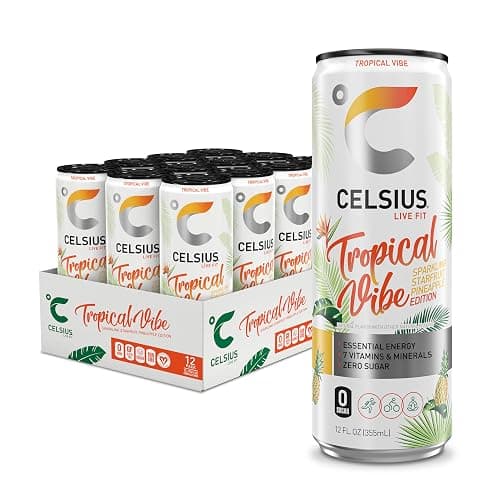 CELSIUS Sparkling Tropical Vibe, Functional Essential Energy Drink 12 Fl Oz (Pack of 12) - Image 1
