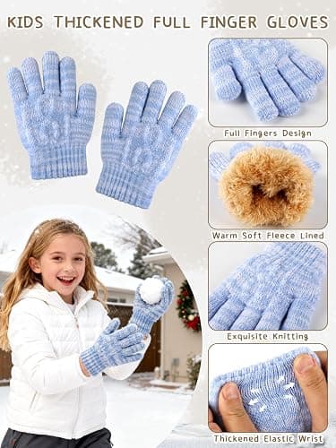 Wenouy Kids Winter Hat Scarf Gloves Set, Toddler Fleece Lined Gloves Warm Knitted Scarf Winter Beanie with Pom for Boys Girls thumbnail 4