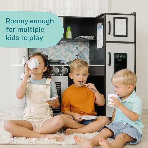 Melissa & Doug Chef's Wooden Pretend Play Kitchen for Kids with “Ice” Cube Dispenser - Charcoal Gray, Kids Kitchen Play Set, for Toddlers and Ages 3+ - FSC-Certified - FSC Certified thumbnail 6