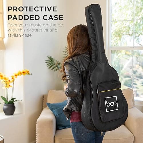 Best Choice Products 41in Full Size Beginner All Wood Acoustic Guitar Starter Set w/Gig Bag, Strap, Capo, Strings, Picks - Natural thumbnail 5