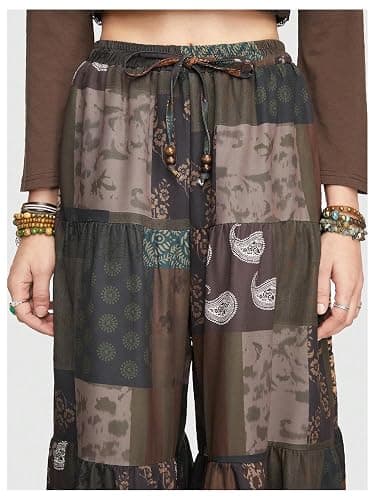 Verdusa Women's Hippie Ruffle Flowy Wide Leg Pants Elastic Waist Vintage Loose Palazzo Pants thumbnail 5