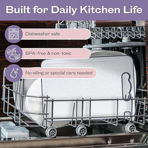 Non-Toxic Cutting Board – Double-Sided Stainless Steel & Wheat Straw – Dishwasher Safe, BPA-Free, Juice Groove, Built-In Knife Sharpener, Non-Slip – 14.4” x 9.8” Kitchen Chopping Board thumbnail 3
