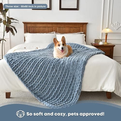 Feabuccy Soft Chunky Knit Blanket, 50X60 in Handmade Thick Chenille Yarn Throw Without Shedding & Raveling, Aesthetic & Cozy Home Decor with Couch Sofa Bed, Gift Pack, Airy Blue thumbnail 3