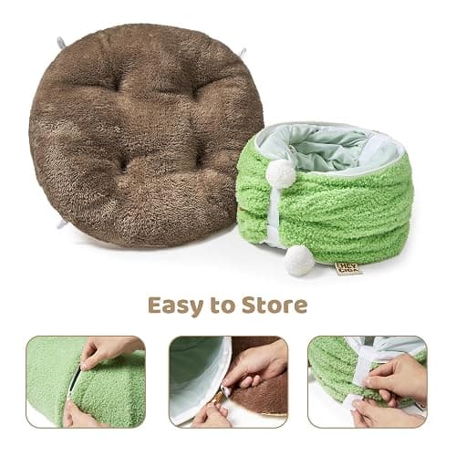 EHEYCIGA Cat Tunnel Bed for Indoor Cats, Cute Cat Donut Toy Tunnel for Small Large Cats with Washable Circle Cushion, Peekaboo Pet Cave Play Tunnel for Kitten, Puppy, Rabbit - Green thumbnail 4